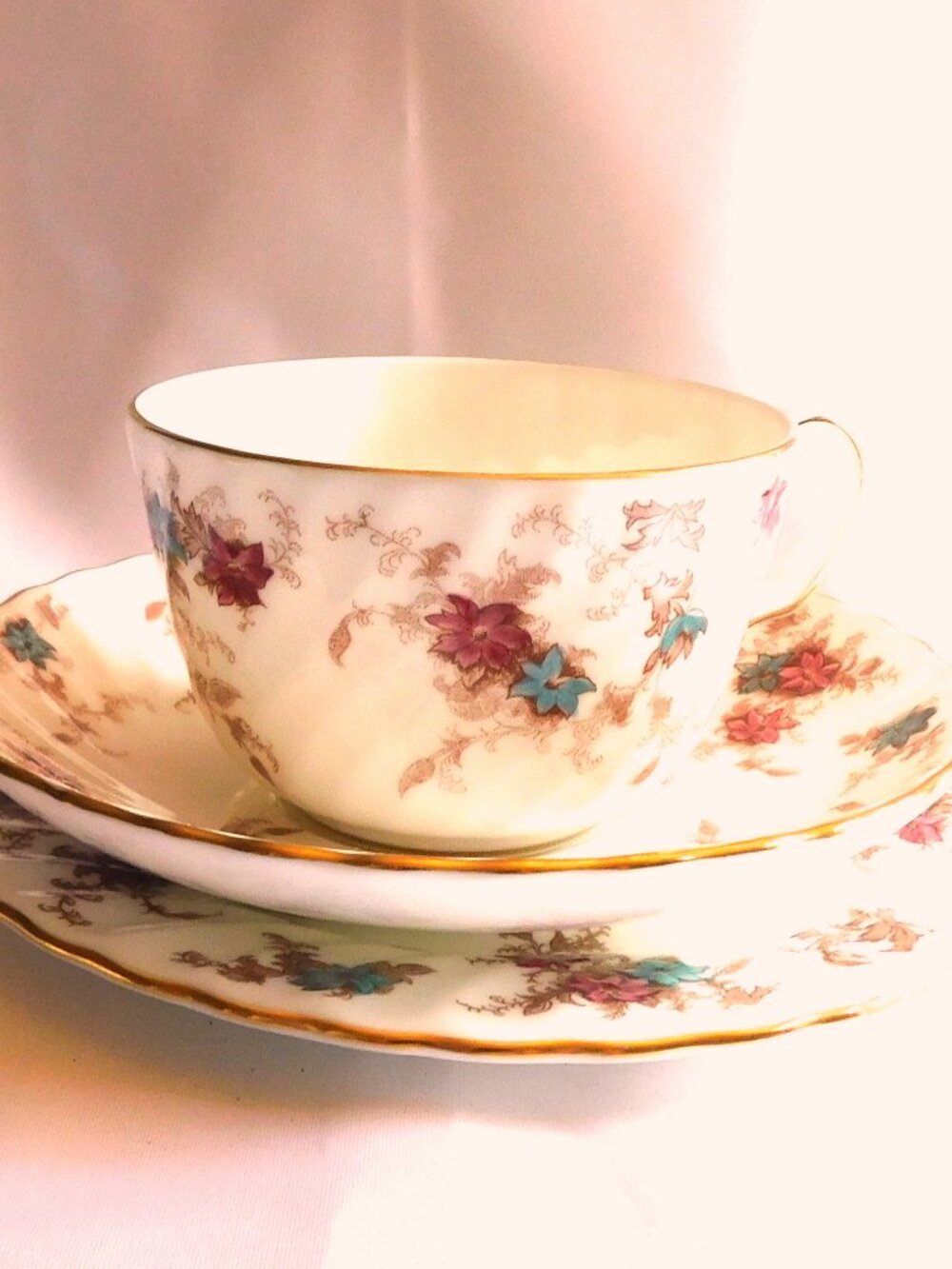 Minton Teacup, Saucer and Luncheon Plate in Ancestral # 22182
